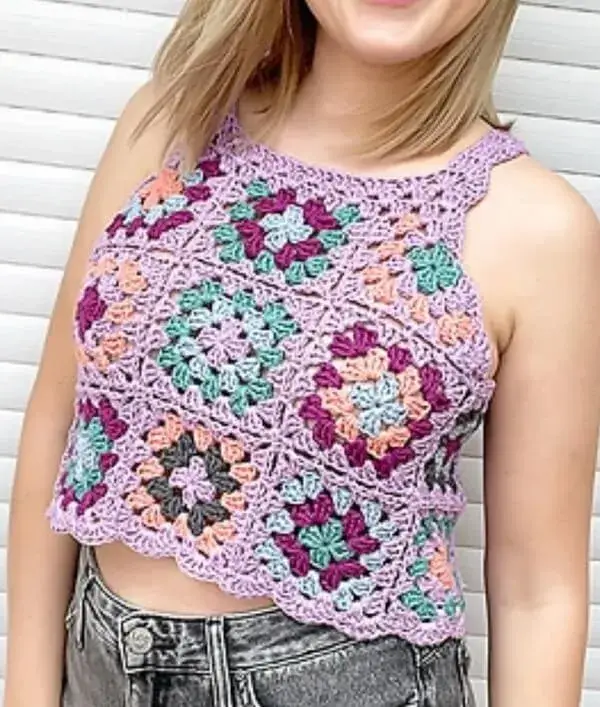 Granny Square Free Crochet Crop Top Pattern