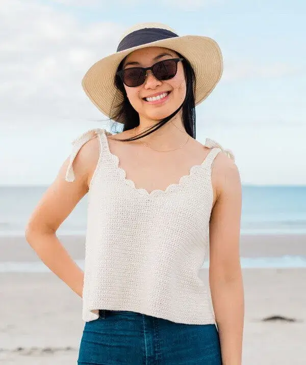 Scallop V-Neck Top